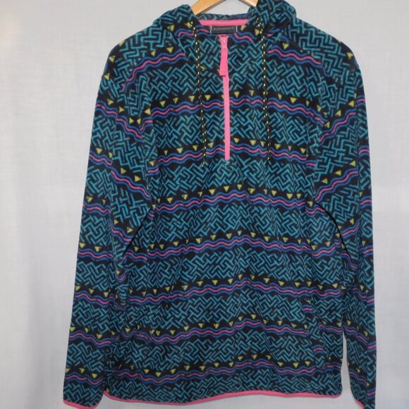 Valor Collective Mens L 1/4 Zip Hooded Fleece Black Pink Blue Geometric Hoodie - Picture 12 of 12